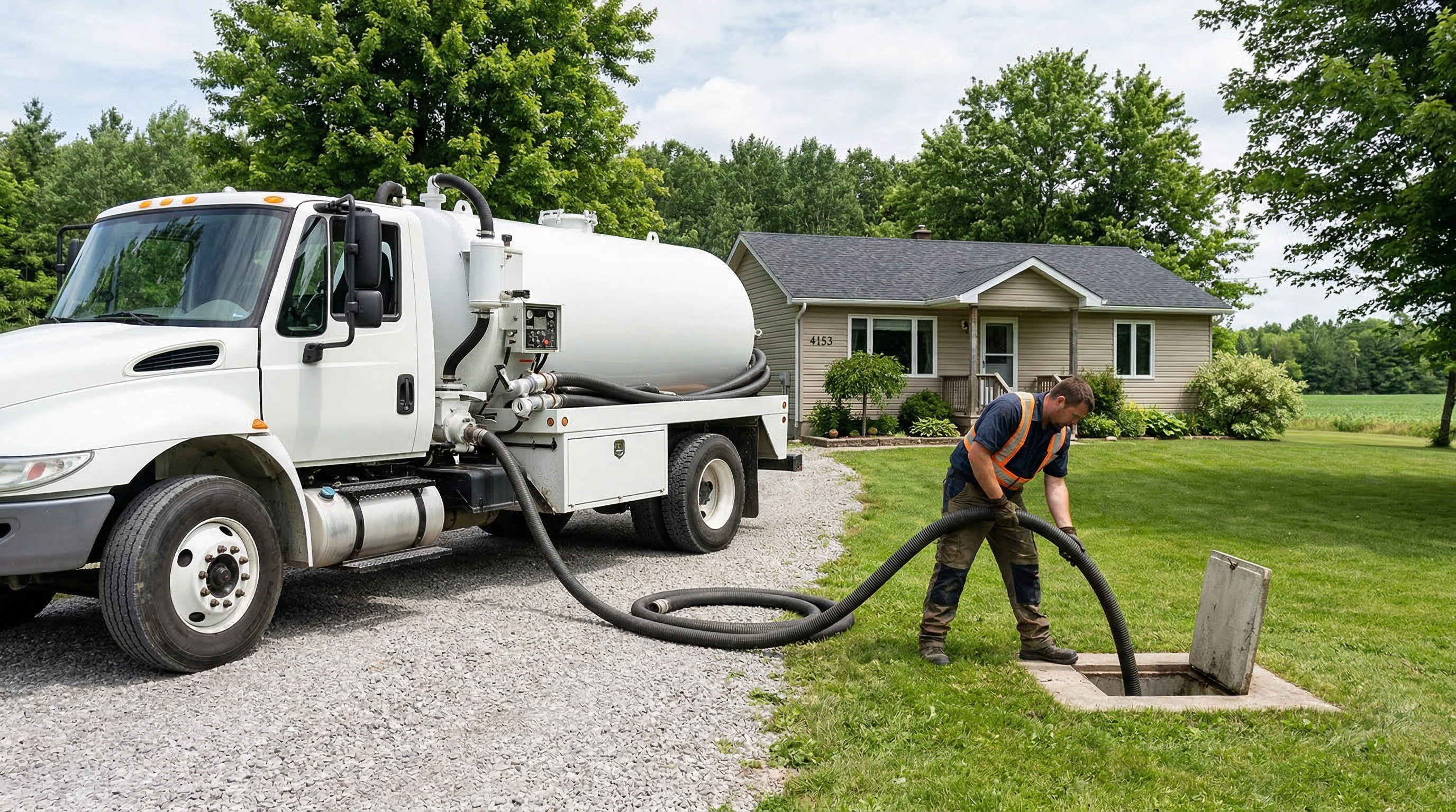 Septic pumping service at a rural Ontario home